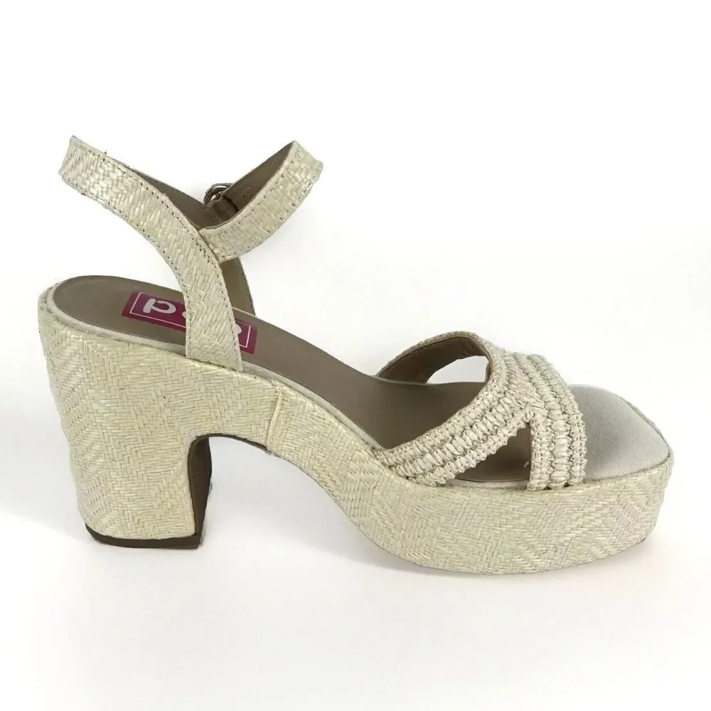 Natural Womens Chunky Platform Heels Sandals white open Toe Ankle Strap SZ 8.5